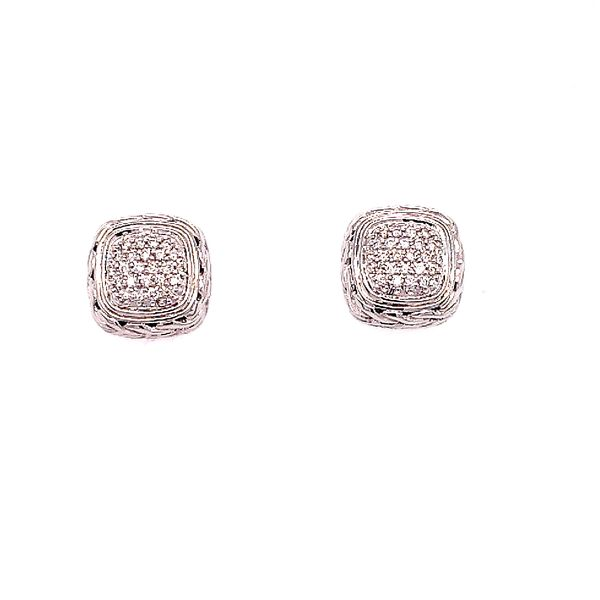 John Hardy Silver Classic Chain Diamond Pave Small Square Earrings Saxons Fine Jewelers Bend, OR