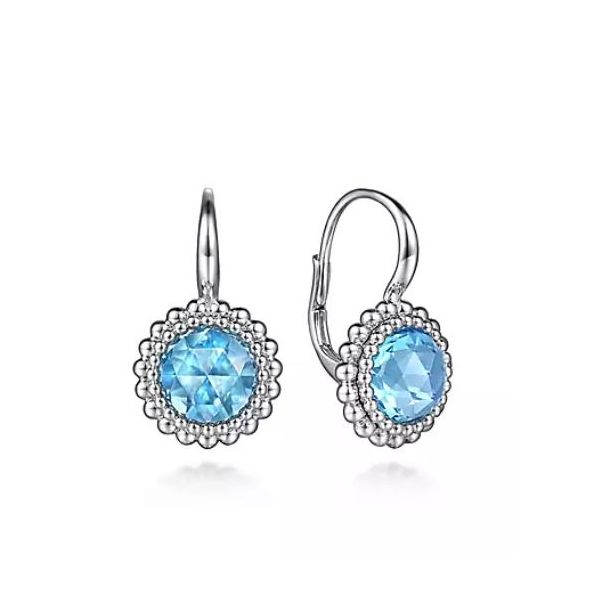 Gabriel & Co. Sterling Silver Swiss Blue Topaz Bujukan Halo Drop Earrings Saxons Fine Jewelers Bend, OR