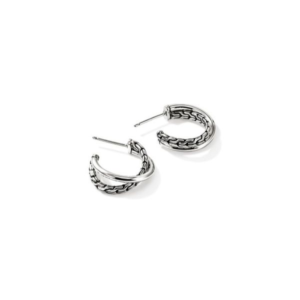 Silver Crossover Hoop Earrings Image 2 Saxons Fine Jewelers Bend, OR