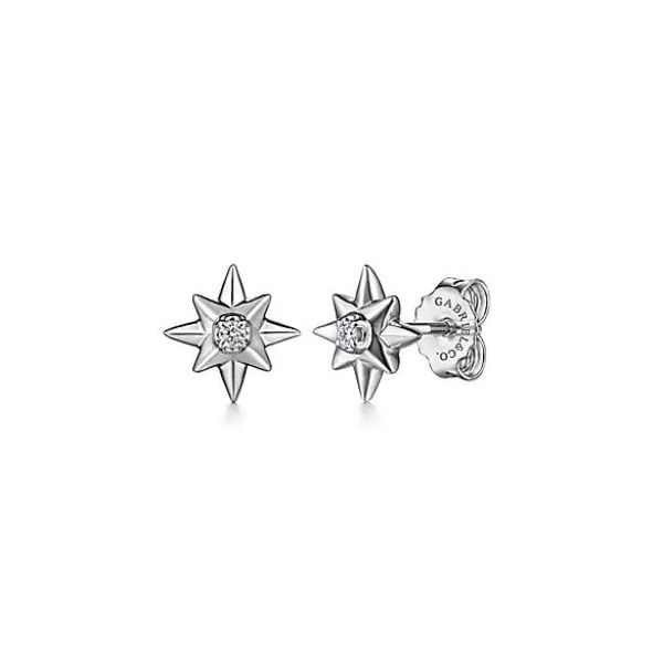 Gabriel and Co Sterling Silver Diamond Star Stud Earrings .03cttw Near Colorless SI2 Prong Set Push Back Saxons Fine Jewelers Bend, OR