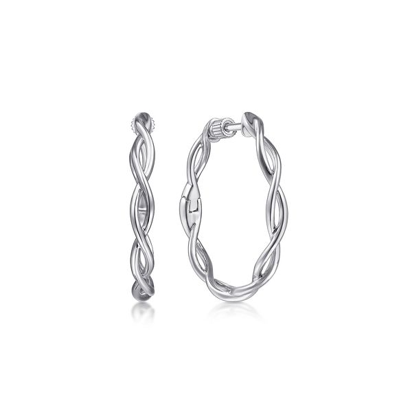 Gabriel and Co Sterling Silver Twisted Round Hoop Earrings 25mm Plain Polished Twist Locking Closure Saxons Fine Jewelers Bend, OR