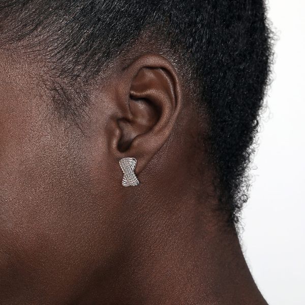 Gabriel and Co Sterling Silver Criss Cross Huggie Earrings Rope Texture Beaded Detail Hinged Snap Closure Image 2 Saxons Fine Jewelers Bend, OR