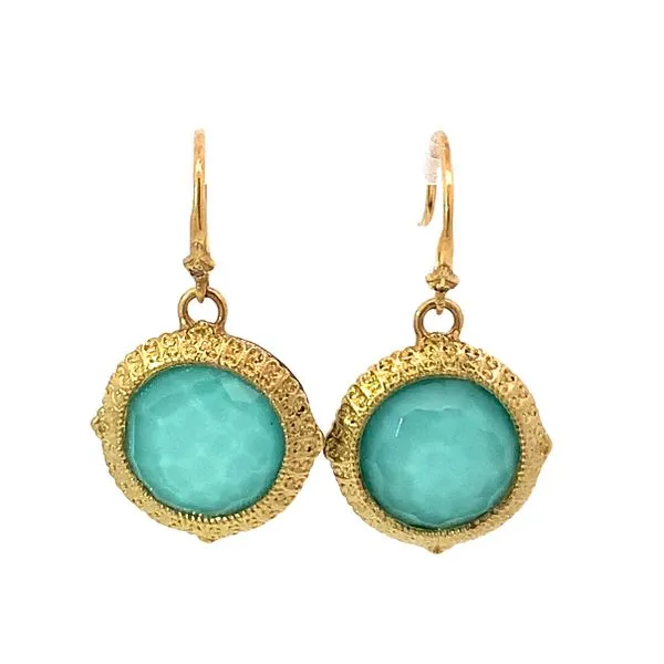 Sterling Silver Turquoise Quartz Champagne Diamond Halo Drop Earrings Saxons Fine Jewelers Bend, OR