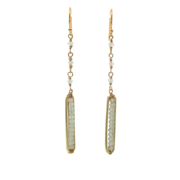 Gold Filled Aquamarine Bead Rectangle Bar Drop Earrings Saxons Fine Jewelers Bend, OR