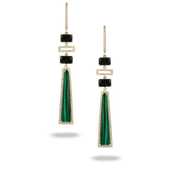 Doves. 14 Karat Yellow Gold Diamond Black Onyx Malachite Drop Earrings Saxons Fine Jewelers Bend, OR