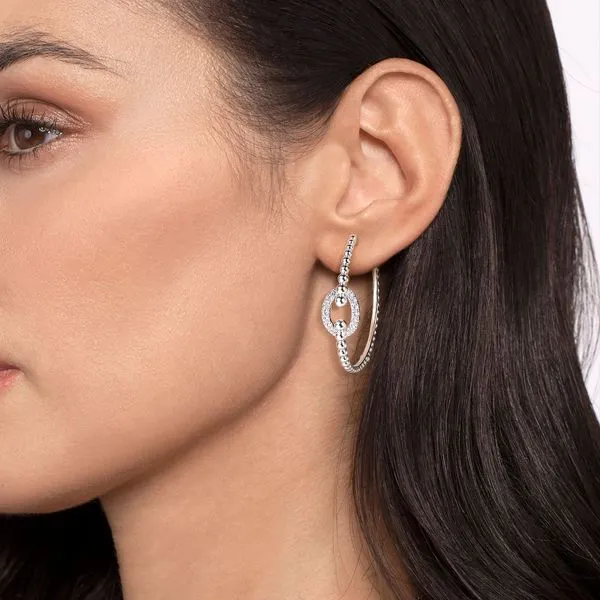 Gabriel & Co. Sterling Silver Bujukan White Sapphire Hoop Earrings Image 2 Saxons Fine Jewelers Bend, OR