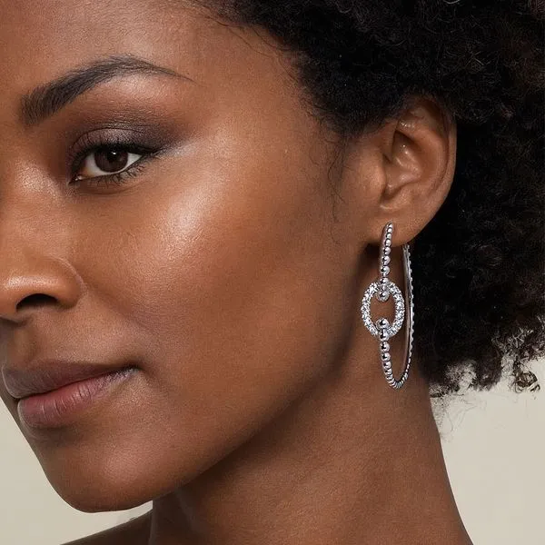 Gabriel & Co. Sterling Silver Bujukan White Sapphire Hoop Earrings Image 4 Saxons Fine Jewelers Bend, OR