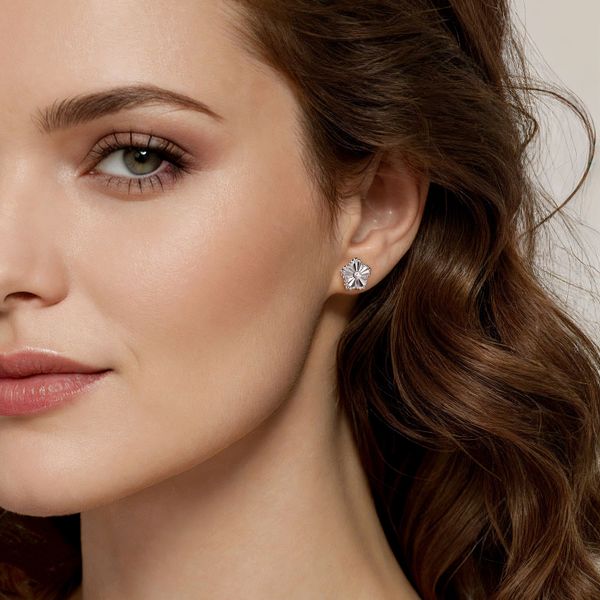 Gabriel & Co. Sterling Silver Diamond Bujukan Frame Flower Stud Earrings Image 2 Saxons Fine Jewelers Bend, OR