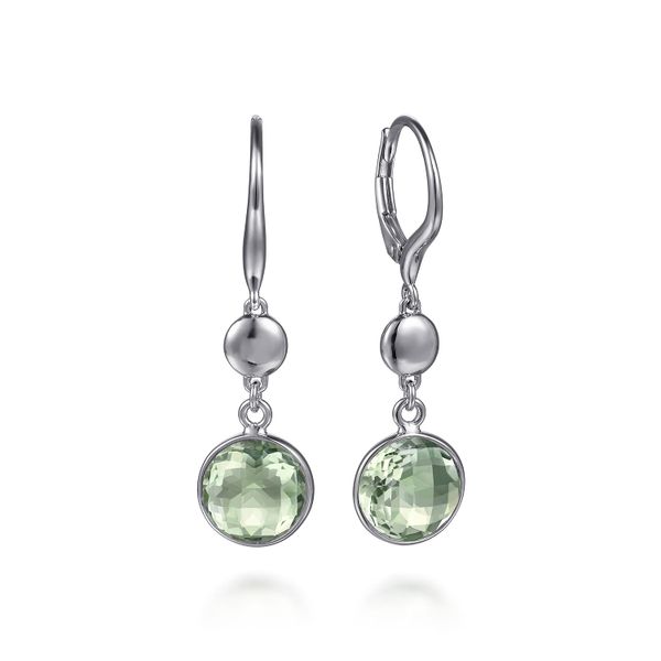 Gabriel & Co. Sterling Silver Bezel Green Amethyst Drop Earrings Saxons Fine Jewelers Bend, OR