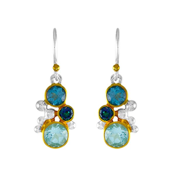 22 Karat Yellow Gold Blue Topaz Swiss Blue Topaz Drop Earrings Saxons Fine Jewelers Bend, OR