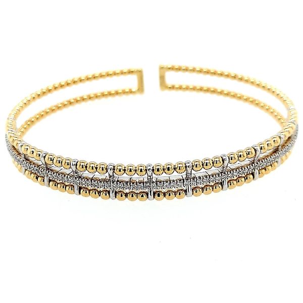 Gabriel & Co 14K Yellow and White Gold Bujukan Bead Cuff Bracelet with Inner Diamond Channel (0.38ct) Saxons Fine Jewelers Bend, OR
