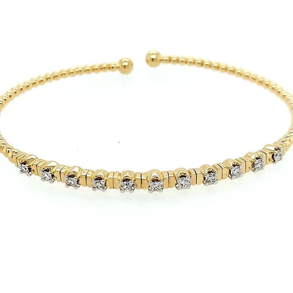 Gabriel & Co. 14K Yellow Gold Bujukan Bead Cuff Bracelet with Diamond Stations (0.31ct) Image 2 Saxons Fine Jewelers Bend, OR