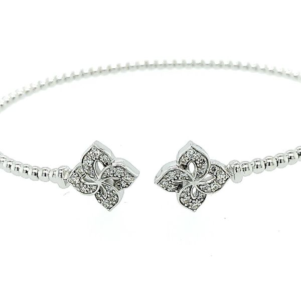 Gabriel & Co. 14K White Gold Bujukan Split Cuff Bracelet with Diamond Flower Caps Image 2 Saxons Fine Jewelers Bend, OR