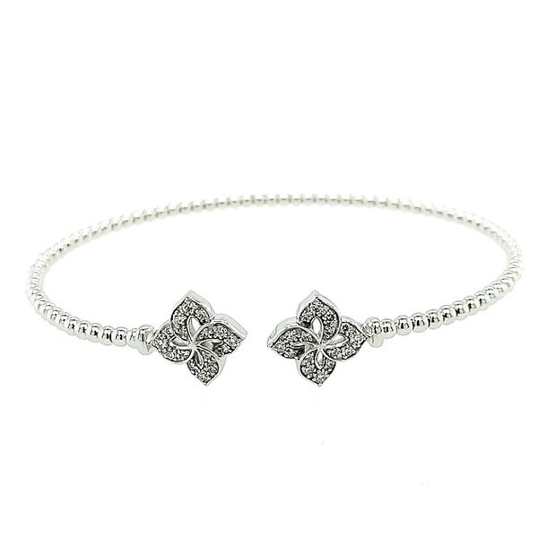 Gabriel & Co. 14K White Gold Bujukan Split Cuff Bracelet with Diamond Flower Caps Saxons Fine Jewelers Bend, OR