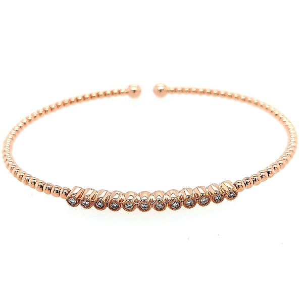 Gabriel & Co. 14K Rose Gold Bujukan Bead Cuff Bracelet with Bezel Set Diamond Stations Saxons Fine Jewelers Bend, OR