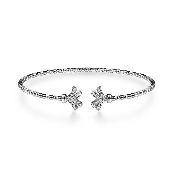 Gabriel & Co. 14K White Gold Bujukan Split Cuff Bracelet with Diamond Pave Fan Caps Saxons Fine Jewelers Bend, OR