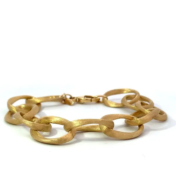 14 Karat Yellow Gold Satin Open Oval Link Bracelet Saxons Fine Jewelers Bend, OR