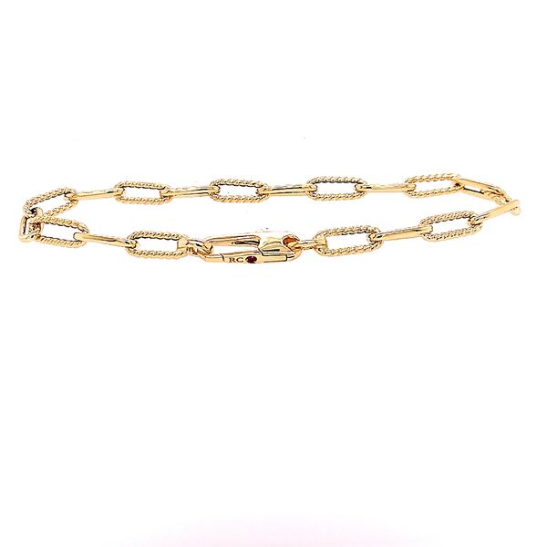 Roberto Coin 18 Karat Yellow Gold Oval Link Bracelet Textured/ Polished Saxons Fine Jewelers Bend, OR