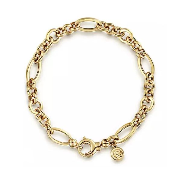 Gabriel & Co. 14 Karat Yellow Gold Figaro Hollow Link Chain Bracelet Saxons Fine Jewelers Bend, OR