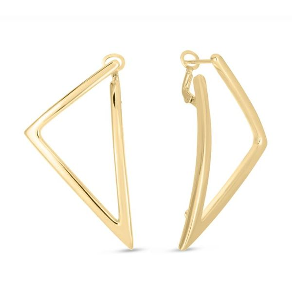 Roberto Coin. 18 Karat Yellow Gold Oro Classic Triangle Hoop Earrings Saxons Fine Jewelers Bend, OR