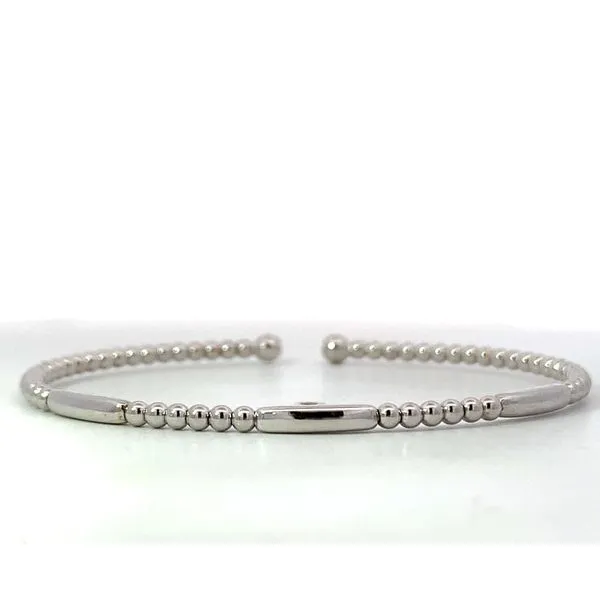 Gabriel & Co. 14 Karat White Gold Bujukan Bead Open Bangle Saxons Fine Jewelers Bend, OR