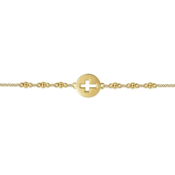 Gabriel & Co. 14 Karat Yellow Gold Cutout Cross Disc Chai...
