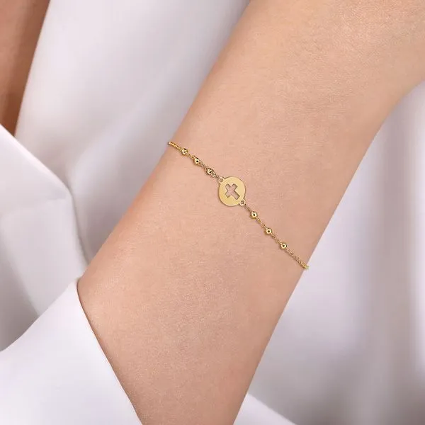 Gabriel & Co. 14 Karat Yellow Gold Cutout Cross Disc Chai...