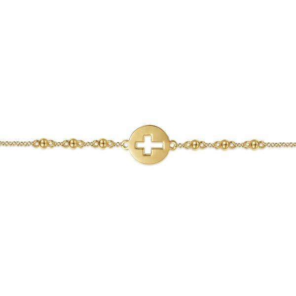 Gabriel & Co. 14 Karat Yellow Gold Cutout Cross Disc Chain Bracelet Image 2 Saxons Fine Jewelers Bend, OR