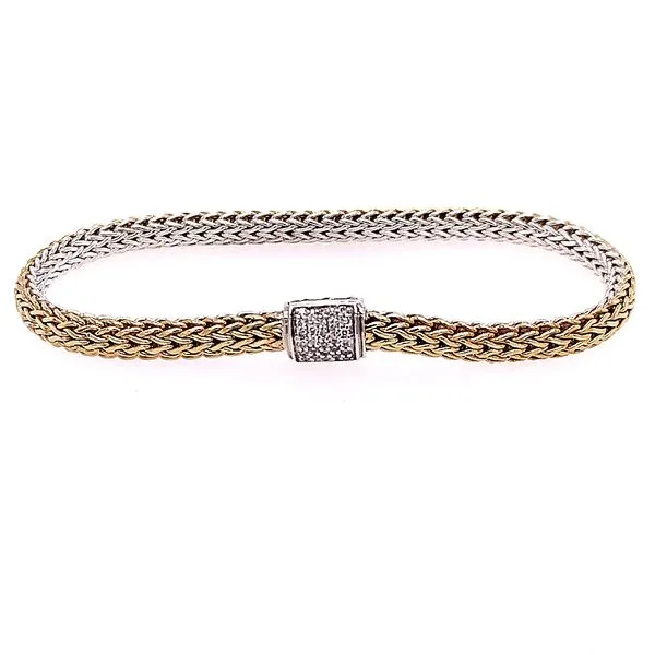 John Hardy Sterling Silver 18 Karat Yellow Gold Diamond Bracelet Classic Chain Diamond 0.14 Carat XS Reversible Size Medium Saxons Fine Jewelers Bend, OR