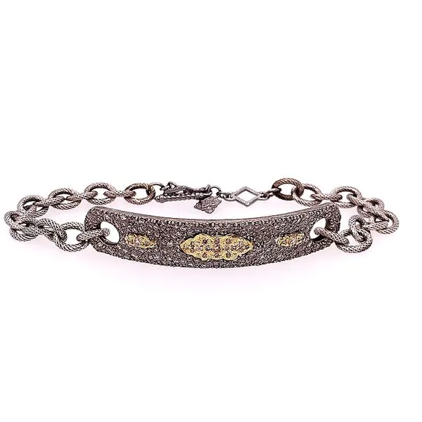 Armenta 18 Karat Yellow Gold Blackened Silver ID Bracelet Saxons Fine Jewelers Bend, OR