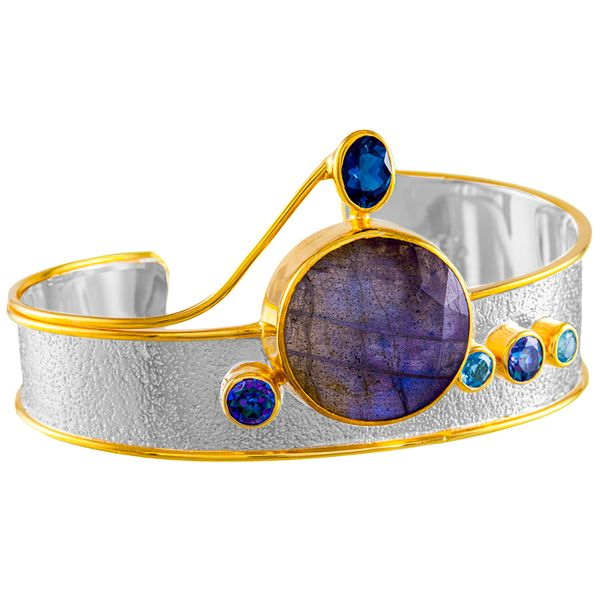 Sterling Silver 22 Karat Gold Vermeli Labradorite Sky Blue Topaz Cuff Saxons Fine Jewelers Bend, OR