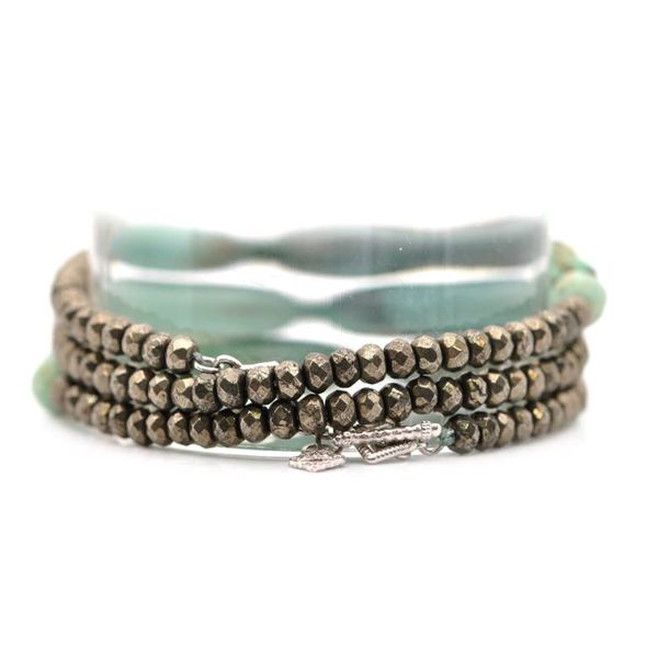 Sterling Silver Turquoise Pyrite Triple Wrap Bracelet Image 2 Saxons Fine Jewelers Bend, OR