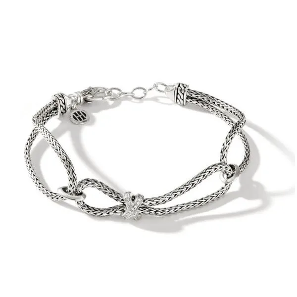 John Hardy Classic Chain pave diamond station bracelet - Silver