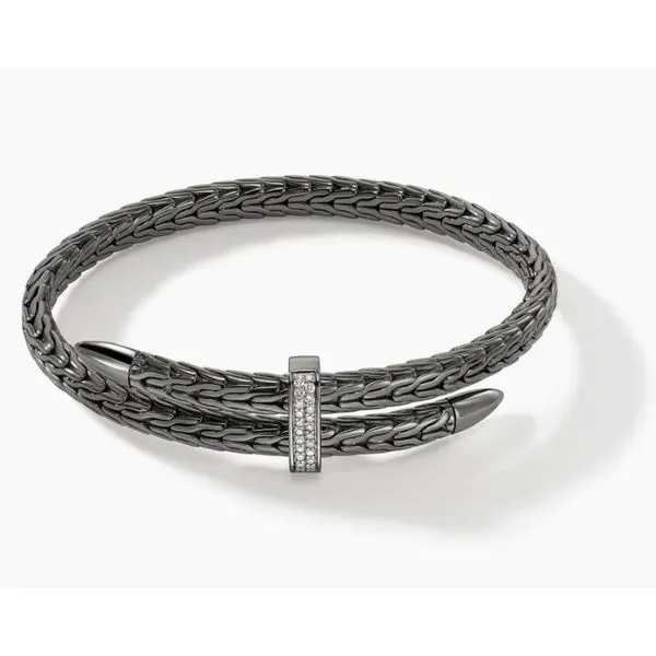 John Hardy. Spear Silver Diamond Pave Bypass Black Rhodiu...