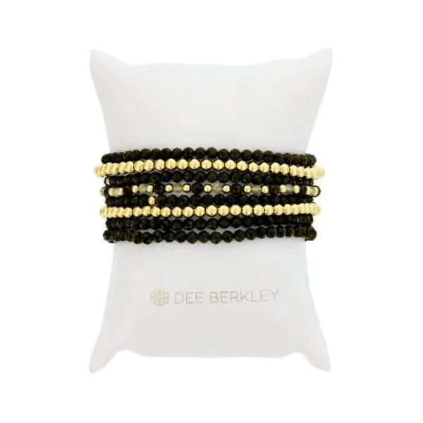 Black Tie 8 Stack Black Agate/Gold Beads Bracelets