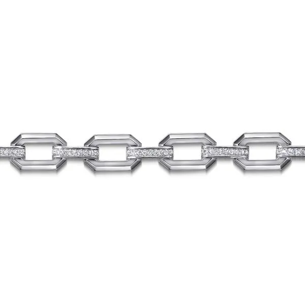Gabriel & Co. Sterling Silver White Sapphire Link Chain Bracelet Image 2 Saxons Fine Jewelers Bend, OR
