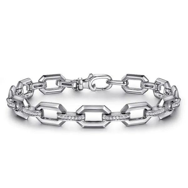 Gabriel & Co. Sterling Silver White Sapphire Link Chain Bracelet Saxons Fine Jewelers Bend, OR