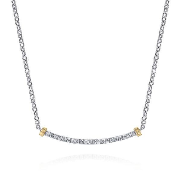 Gabriel & Co.14K Yellow Gold and 925 Sterling Silver Bujukan White Sapphire Bar Necklace Saxons Fine Jewelers Bend, OR