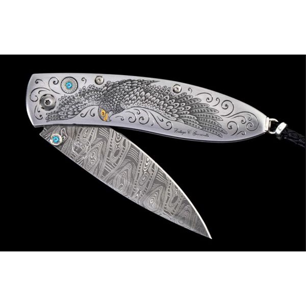 William Henry. Falcon Hand Engraved in Italy Damascus Steel Spinel 10 Piece Edition Saxons Fine Jewelers Bend, OR