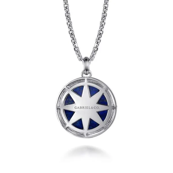 Men's Sterling Silver Lapis Diamond Compass Pendant Necklace Image 2 Saxons Fine Jewelers Bend, OR
