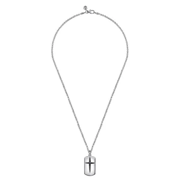Gabriel & Co. Sterling Silver Sapphire Dog Tag Cross Soli...