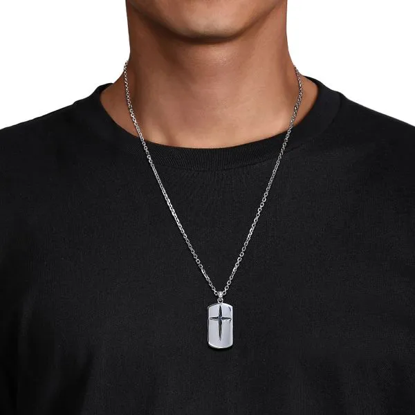 Gabriel & Co. Sterling Silver Sapphire Dog Tag Cross Soli...