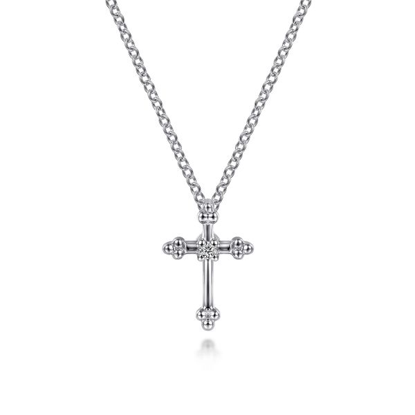 Gabriel & Co. Sterling Silver Diamond Cross Pendant Necklace Saxons Fine Jewelers Bend, OR