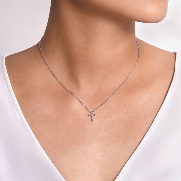 Gabriel & Co. Sterling Silver Diamond Cross Pendant Necklace Image 3 Saxons Fine Jewelers Bend, OR
