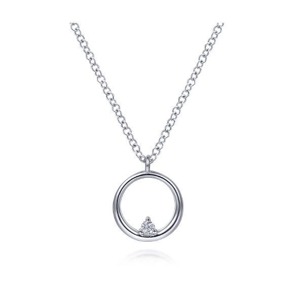 Gabriel and Co Sterling Silver Diamond Circle Pendant Necklace .03ct Near Colorless SI2 Single Diamond Accent Cable Chain 17.5 Inch Lobster Clasp Saxons Fine Jewelers Bend, OR