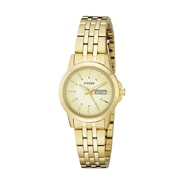 Womens Yellow Stainless Steel Dress Quartz Watch Bracelet
