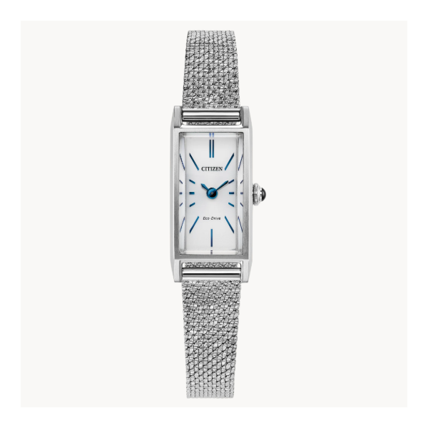 Lady's White Stainless Steel Rectangular Eco-Drive Watch Segner's Jewelers Fredericksburg, TX