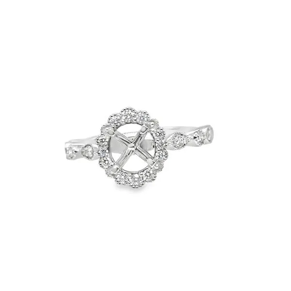 Platinum Vintage Diamond Halo Semi-Mount Ring Setting