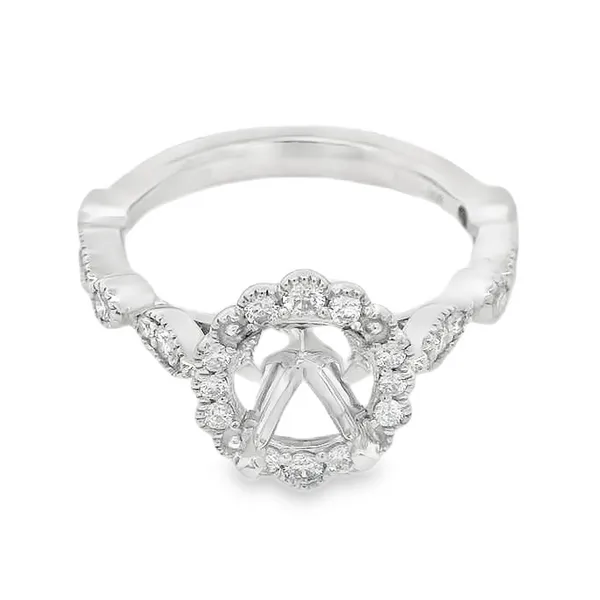 Platinum Vintage Diamond Halo Semi-Mount Ring Setting