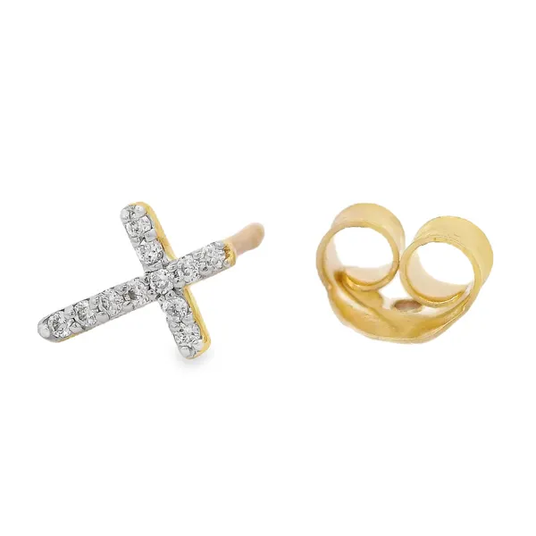 14Kt Yellow Cross Diamond Earrings
